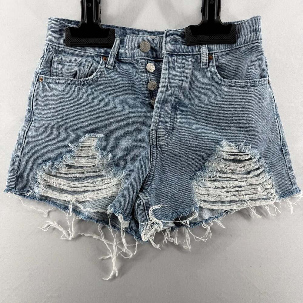 0330 PacSun Vintage High Rise Denim Jean Shorts Button Fly Charlie Blue Size 25